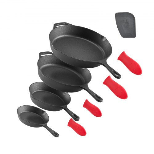 4-delat stekpannaset i gjutjärn, 155 205 260 305 mm, handtag, svart
