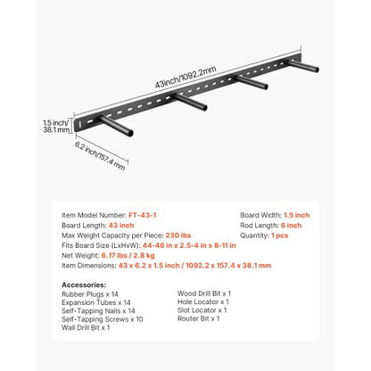 1-pack shelf bracket 43 inch / 1092.2 mm heavy duty floating shelf bracket