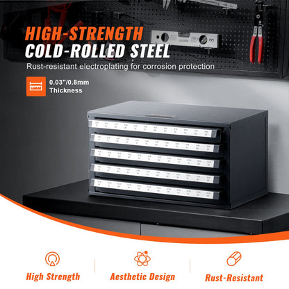 Tap Dispenser Cabinet, Five-Drawer Tap Organizer Cabinet for #2-56-#12-28 Steel Tap Dispenser Organizer Cabinet with Labels, 60-Bin Stackable Tap Cabinet for Tap Storage