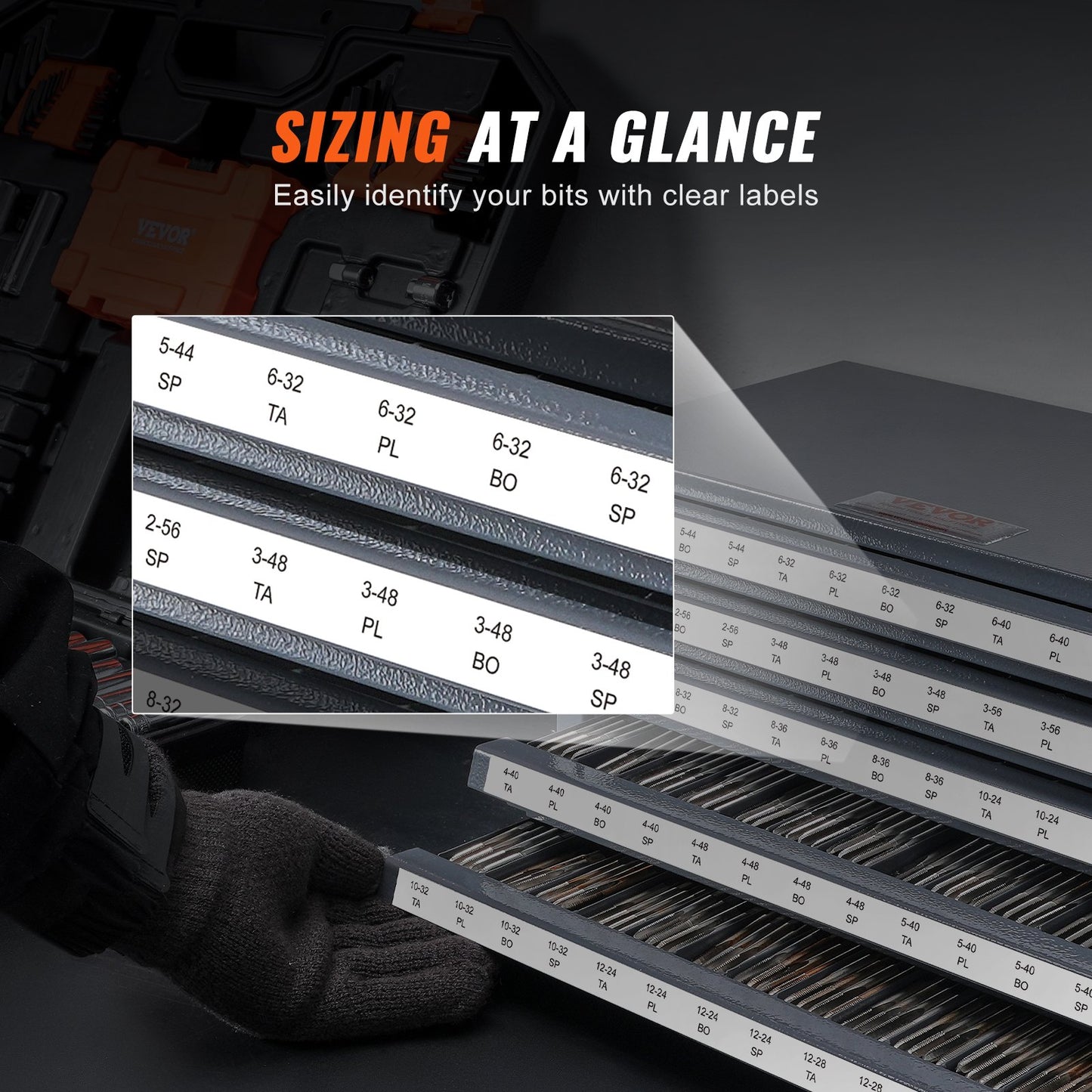 Tap Dispenser Cabinet, Five-Drawer Tap Organizer Cabinet for #2-56-#12-28 Steel Tap Dispenser Organizer Cabinet with Labels, 60-Bin Stackable Tap Cabinet for Tap Storage