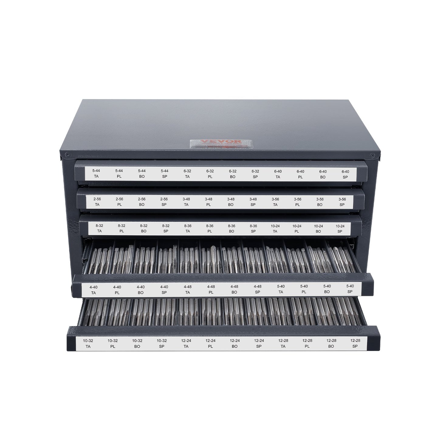 Tap Dispenser Cabinet, Five-Drawer Tap Organizer Cabinet for #2-56-#12-28 Steel Tap Dispenser Organizer Cabinet with Labels, 60-Bin Stackable Tap Cabinet for Tap Storage