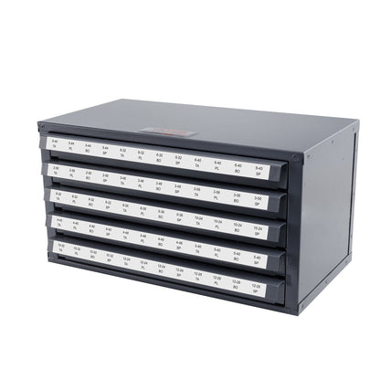 Tap Dispenser Cabinet, Five-Drawer Tap Organizer Cabinet for #2-56-#12-28 Steel Tap Dispenser Organizer Cabinet with Labels, 60-Bin Stackable Tap Cabinet for Tap Storage