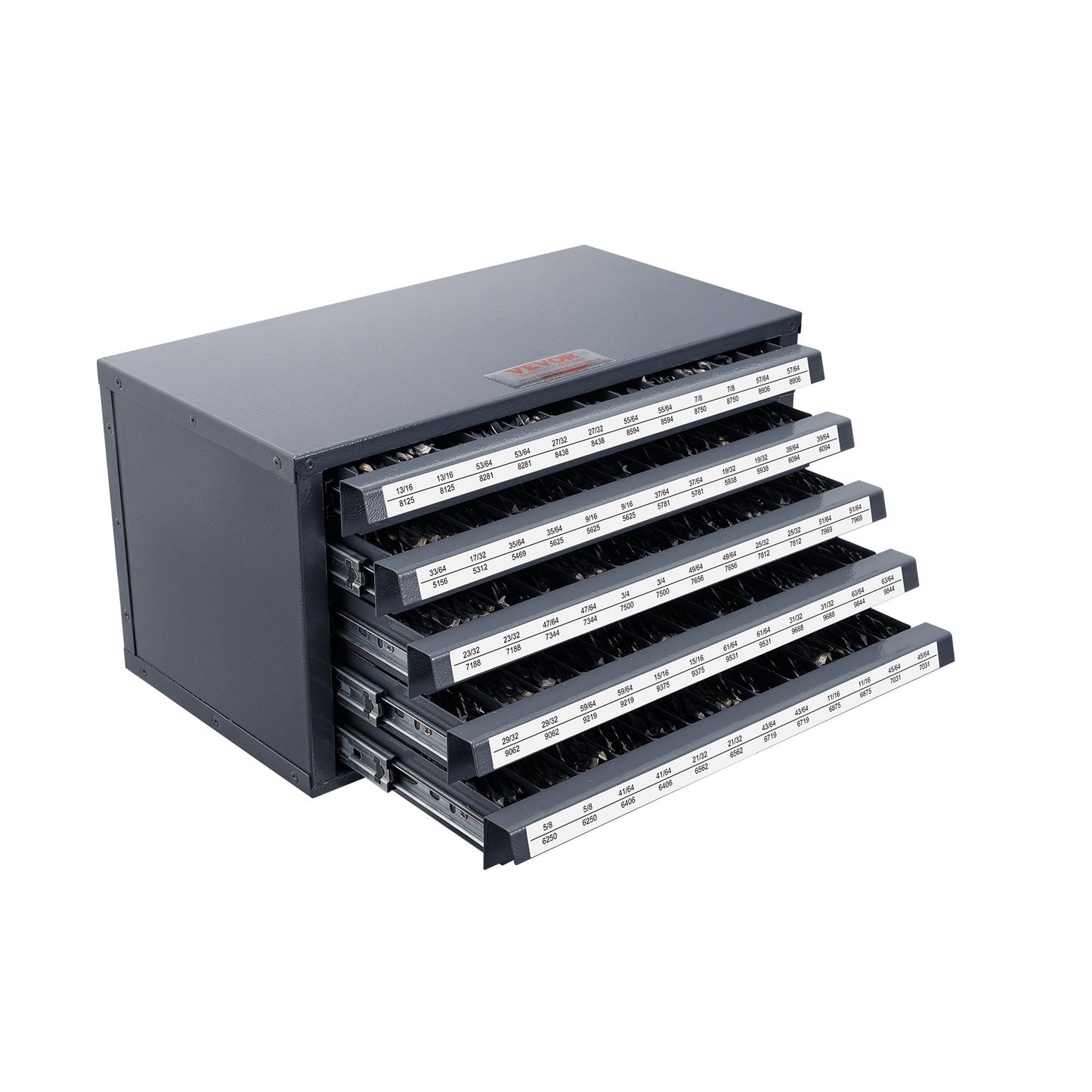 Bohrerspenderschrank, Bohrer-Organizerschrank mit fünf Schubladen für 33/64" bis 63/64" Bohrerspender-Organizerschrank aus Stahl mit Etiketten, stapelbares Bohrer-Aufbewahrungsregal