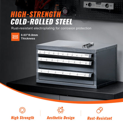 Drill Bit Dispenser Cabinet, Three-Drawer Drill Bit Organizer Cabinet for A to Z, Steel Drill Bit Dispenser Organizer Cabinet with Labels, Stackable Drill Bit Storage Rack