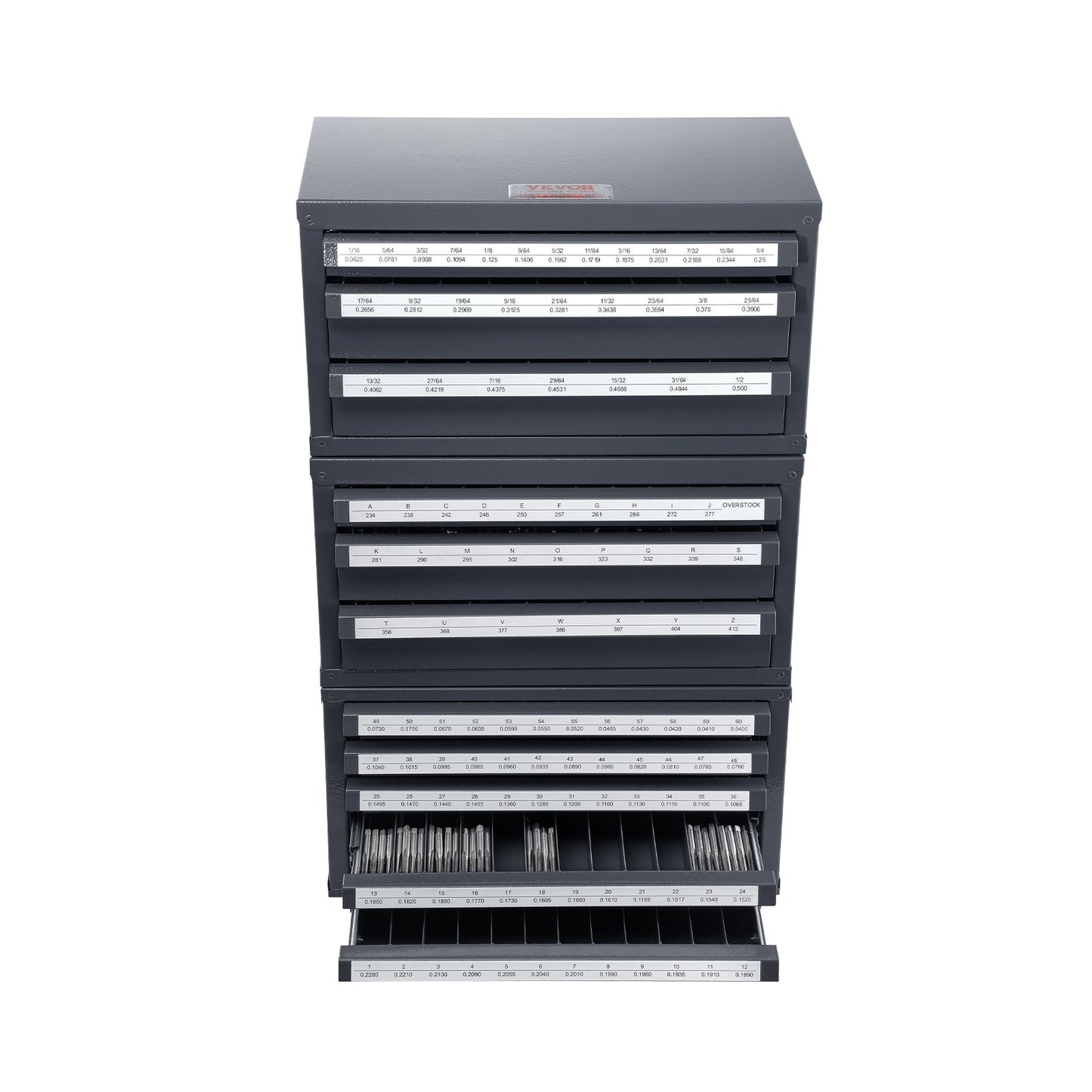 Drill Bit Dispenser Cabinet, 3-Piece Three-Drawer for 1/16" to 1/2" &amp; Letter Sizes A to Z, Five-Drawer Drill Organizer for Wire Gauge Sizes #1 to #60, Stackable for Drill Storage