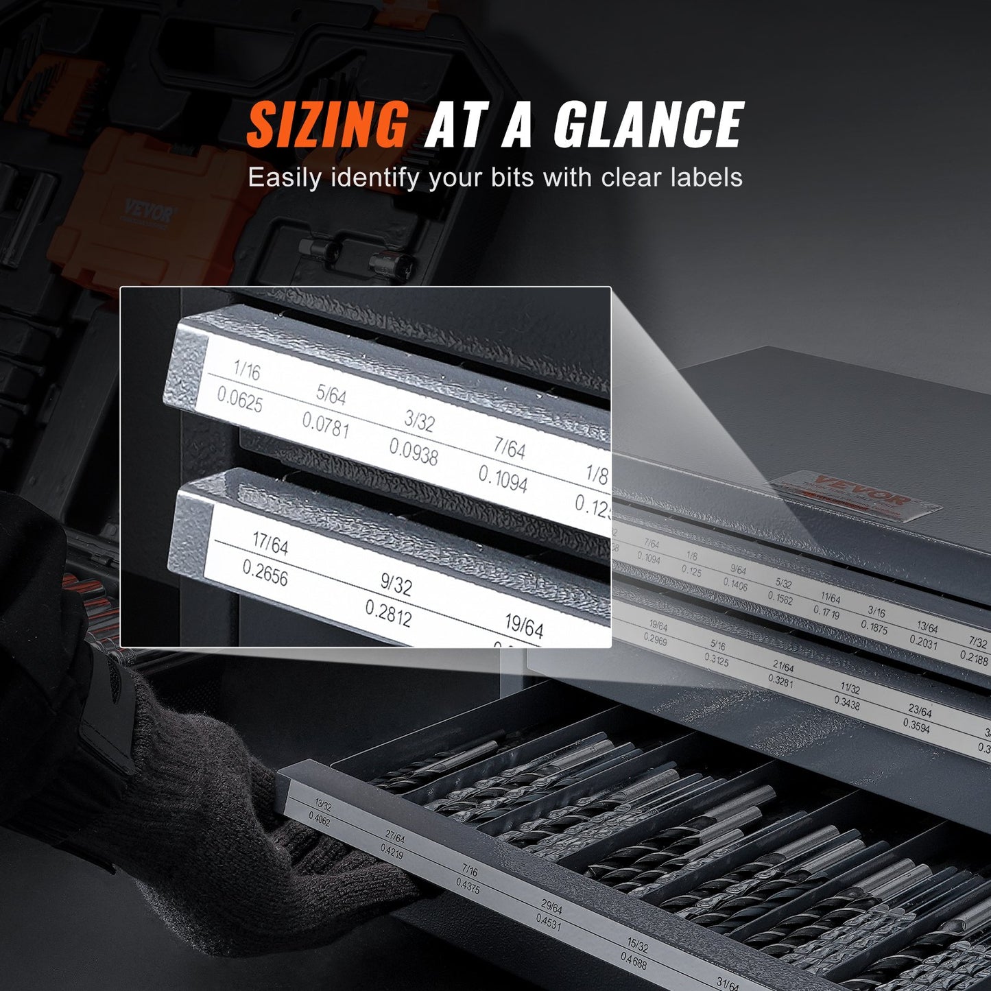 Drill Bits Dispenser Cabinet, Three-Drawer Drill Bit Organizer Cabinet for 1/16" to 1/2", Steel Drill Bit Dispenser Organizer Cabinet with Labels, Stackable Drill Bit Dispenser for Drill Storage