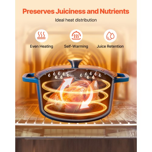 Emaljerad gjutjärnsgryta, 5,7 l kastrull med lock och dubbla handtag, kraftig och hållbar kokkärlsform, kompatibel med induktion upp till 260 ℃, för bräsering, grytor, stekning, brödbakning, blå |  EU