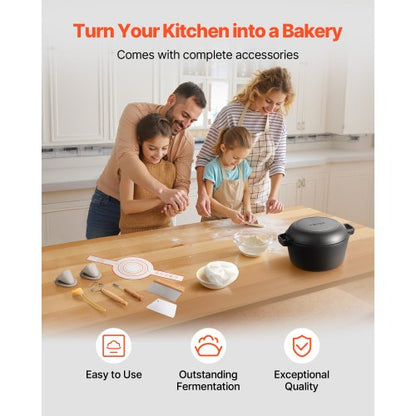 gjutjärnsgryta, 2-i-1-gryta med stekpanna och lock, 4,7 l kokkärl med jäskorg, tillbehör till brödbakning, kompatibel med brödugn 260 ℃ |  EU