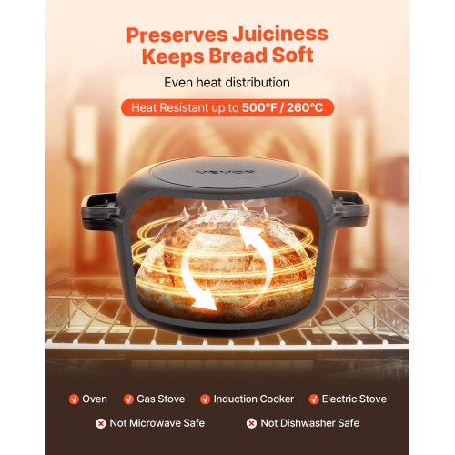 gjutjärnsgryta, 2-i-1-gryta med stekpanna och lock, 4,7 l kokkärl med jäskorg, tillbehör till brödbakning, kompatibel med brödugn 260 ℃ |  EU