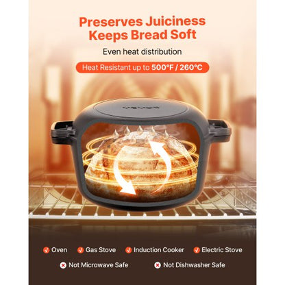 gjutjärnsgryta, 2-i-1-gryta med stekpanna och lock, 4,7 l kokkärl med jäskorg, tillbehör till brödbakning, kompatibel med brödugn 260 ℃ |  EU