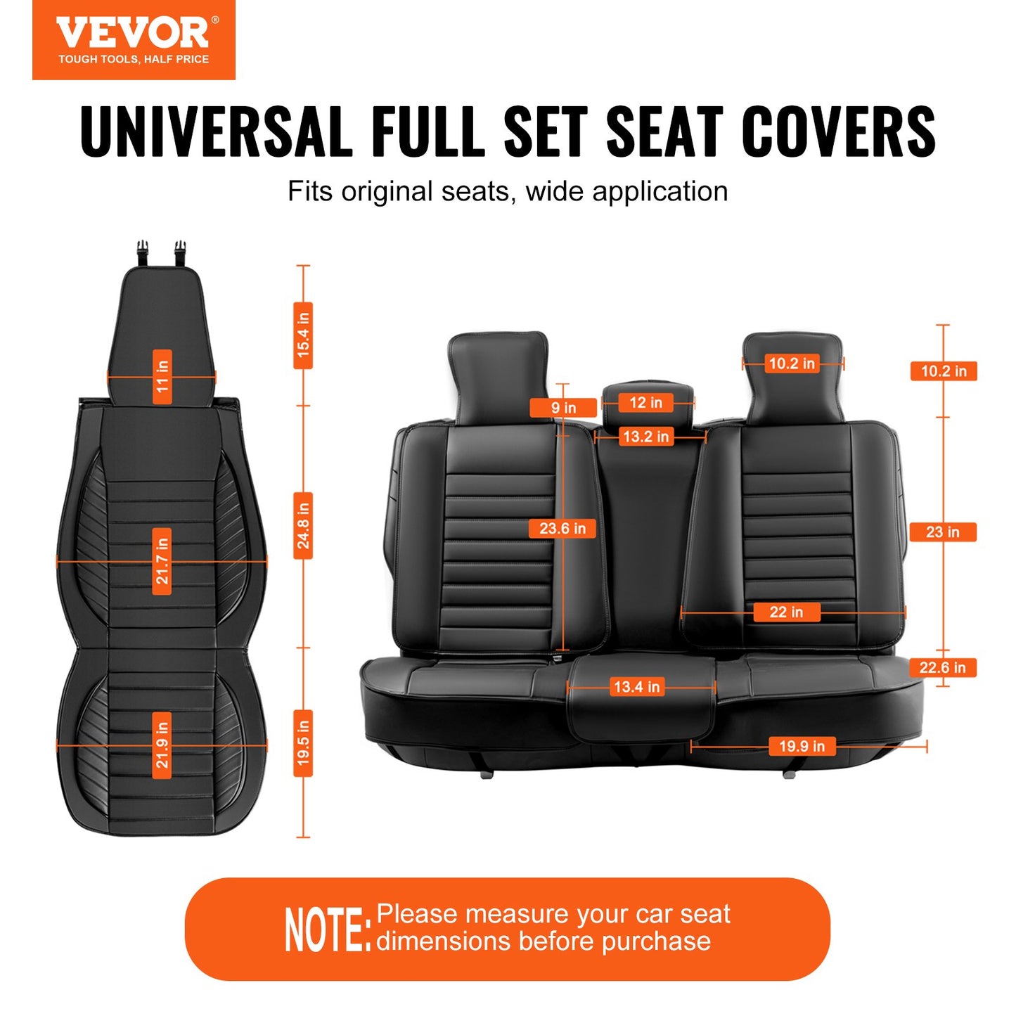 Sitzbezüge, Universal-Autositzbezüge, Komplettset, Vorder- und Rücksitze, 9-teilige Kunstleder-Sitzbezüge, halbgeschlossenes Design, abnehmbare Kopfstütze und Airbag-kompatibel, für die meisten Autos, SUVs und LKWs