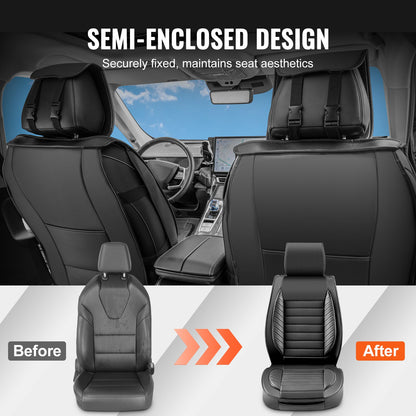 Sitzbezüge, Universal-Autositzbezüge, Komplettset, Vorder- und Rücksitze, 9-teilige Kunstleder-Sitzbezüge, halbgeschlossenes Design, abnehmbare Kopfstütze und Airbag-kompatibel, für die meisten Autos, SUVs und LKWs
