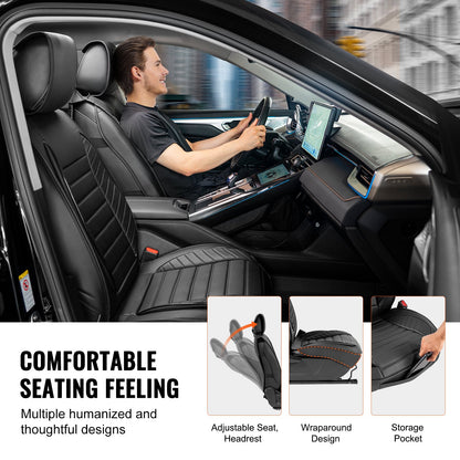 Sitzbezüge, Universal-Autositzbezüge, Komplettset, Vorder- und Rücksitze, 9-teilige Kunstleder-Sitzbezüge, halbgeschlossenes Design, abnehmbare Kopfstütze und Airbag-kompatibel, für die meisten Autos, SUVs und LKWs