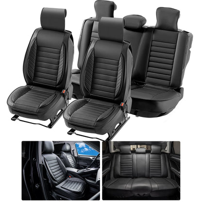 Sitzbezüge, Universal-Autositzbezüge, Komplettset, Vorder- und Rücksitze, 9-teilige Kunstleder-Sitzbezüge, halbgeschlossenes Design, abnehmbare Kopfstütze und Airbag-kompatibel, für die meisten Autos, SUVs und LKWs