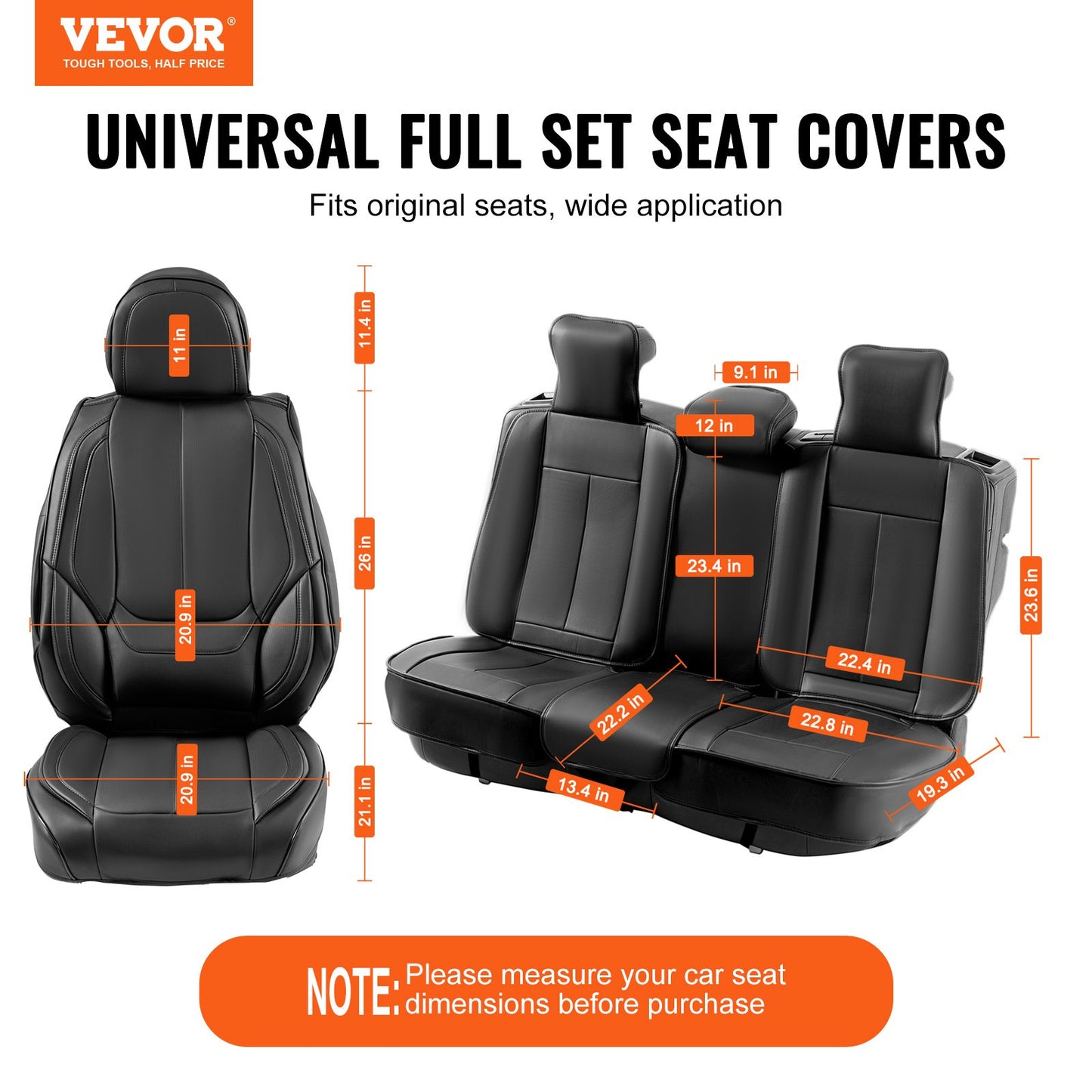 Sätesöverdrag, universella bilsätesöverdrag Komplett set säten, fram- och baksäte, 13 st sätesöverdrag i konstläder, helt innesluten design, löstagbart nackstöd och krockkuddekompatibelt, för de flesta bilar SUV-lastbilar