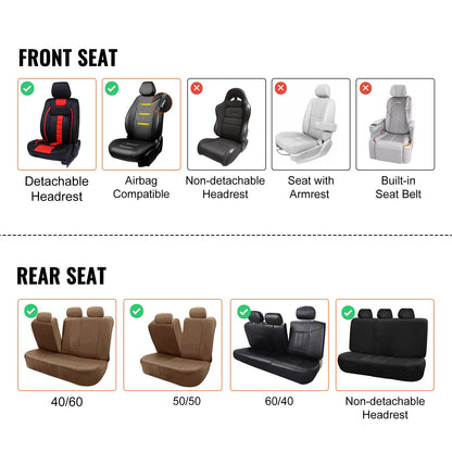 Sätesöverdrag, universella bilsätesöverdrag Komplett set säten, fram- och baksäte, 13 st sätesöverdrag i konstläder, helt innesluten design, löstagbart nackstöd och krockkuddekompatibelt, för de flesta bilar SUV-lastbilar