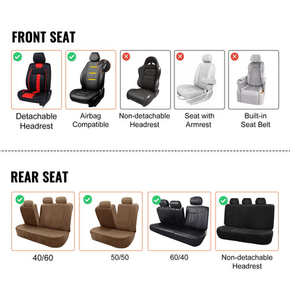 Sätesöverdrag, universella bilstolsöverdrag Fullset säten, fram- och baksäte, 13 st sätesöverdrag i konstläder, helt innesluten design, löstagbart nackstöd och krockkuddekompatibelt, för de flesta SUV-bilar