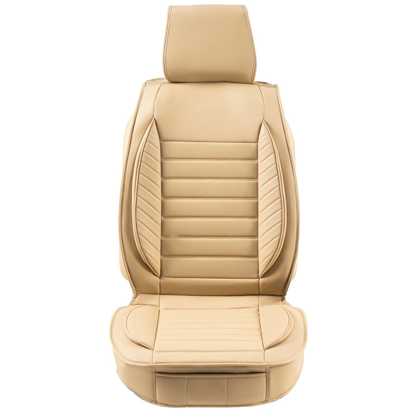Sitzbezüge, Universal-Autositzbezüge Vordersitze, 2 Stück Kunstleder-Sitzbezüge, Halbgeschlossenes Design, Abnehmbare Kopfstütze und Airbag-kompatibel, für die meisten Autos, SUVs und LKWs Beige