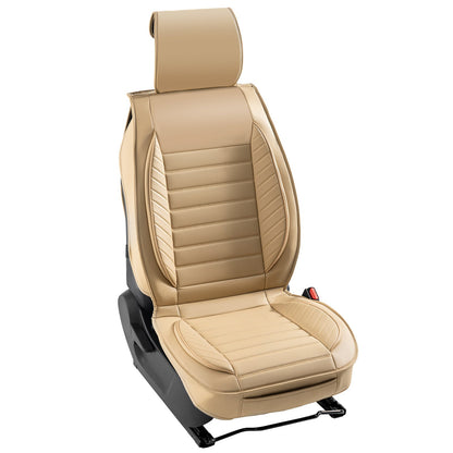 Sitzbezüge, Universal-Autositzbezüge Vordersitze, 2 Stück Kunstleder-Sitzbezüge, Halbgeschlossenes Design, Abnehmbare Kopfstütze und Airbag-kompatibel, für die meisten Autos, SUVs und LKWs Beige