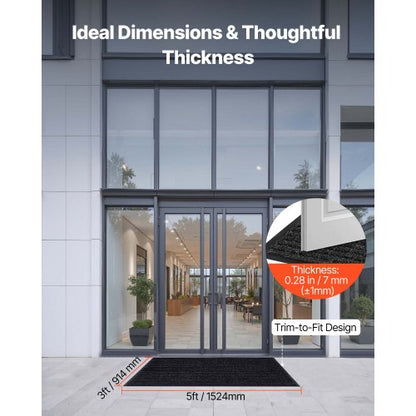 ytterdörrsmatta, 1524 x 914 mm kommersiell golvmatta för inomhus och utomhus, snygg randig industriell matta med PVC-baksida, kraftig tvättbar entrématta för hall, balkong, garage, grå |  EU