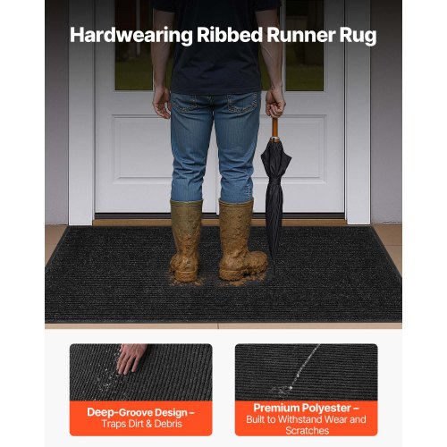 ytterdörrsmatta, 1524 x 914 mm kommersiell golvmatta för inomhus och utomhus, snygg randig industriell matta med PVC-baksida, kraftig tvättbar entrématta för hall, balkong, garage, grå |  EU