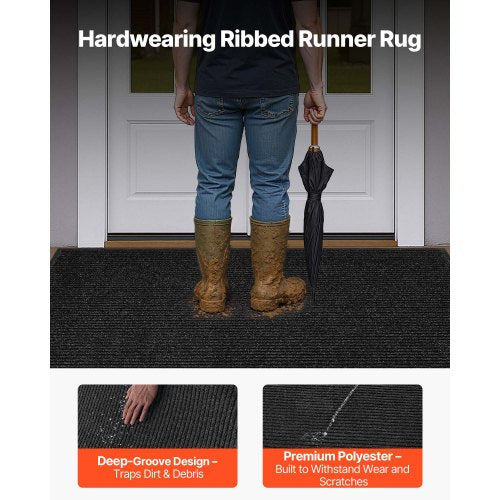 ytterdörrsmatta, 1829 x 1219 mm kommersiell golvmatta för inomhus och utomhus, snygg randig industriell matta med PVC-baksida, kraftig tvättbar entrématta för hall, balkong, garage, grå |  EU