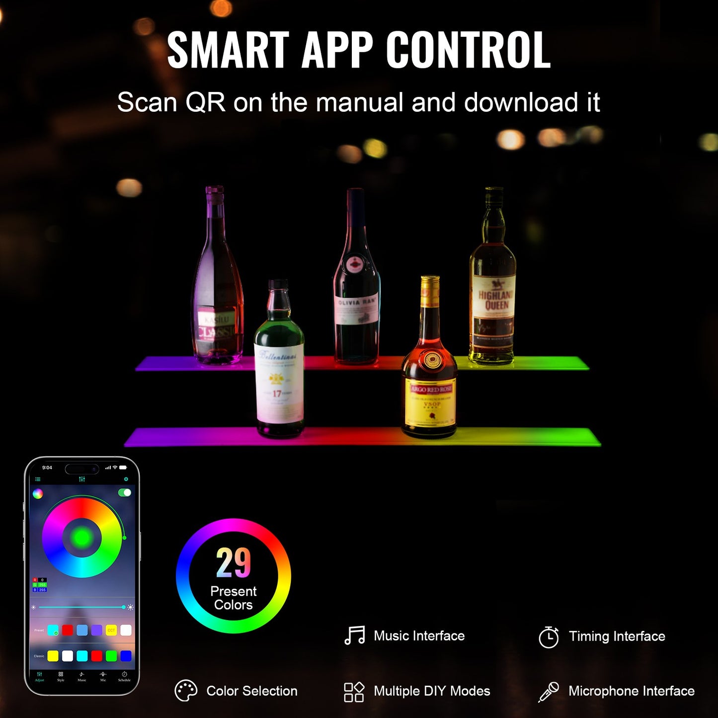 LED-upplyst spritflaska Display Bar Hylla RF & App Control 30" 2-Step