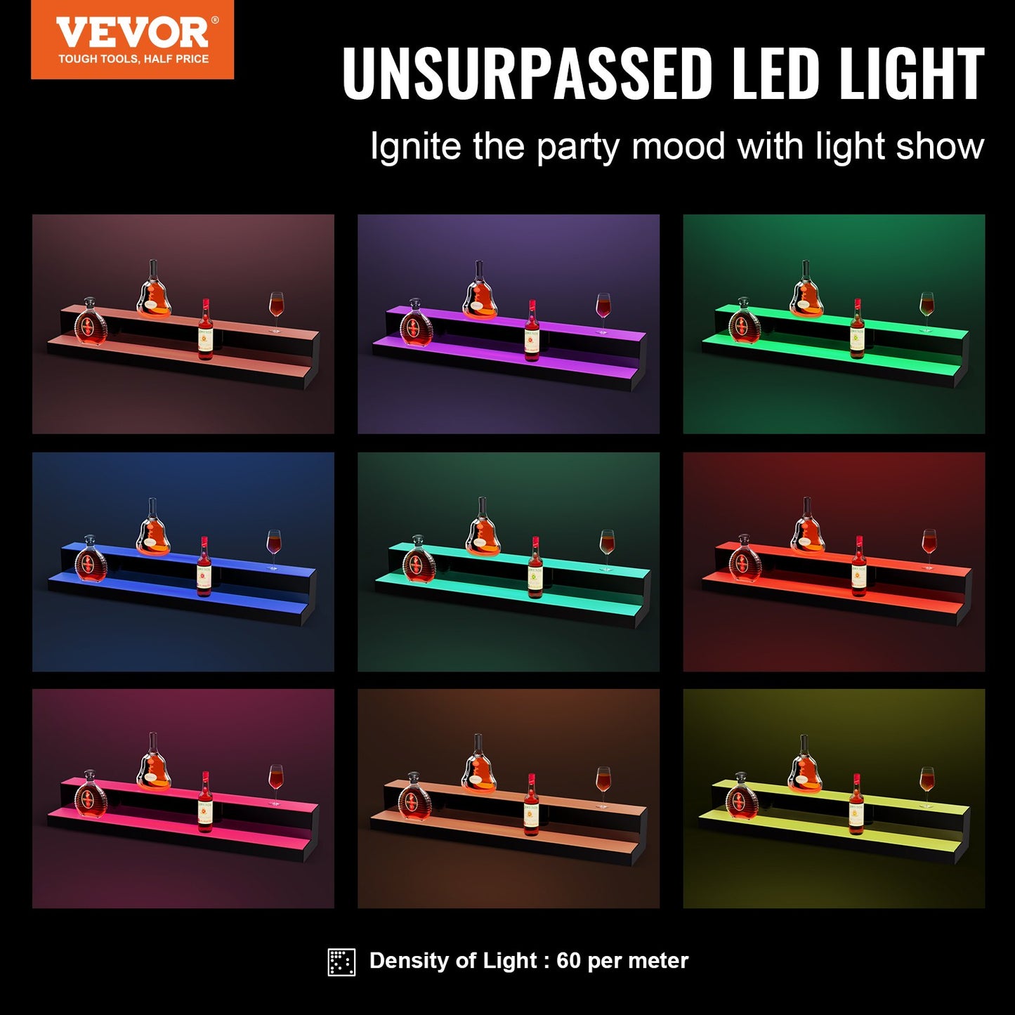LED Illuminated Liquor Bottle Display Bar Shelf RF &amp; App Control 40" 2-Step