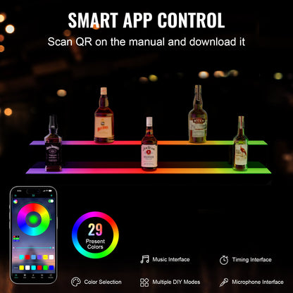 LED Illuminated Liquor Bottle Display Bar Shelf RF &amp; App Control 40" 2-Step