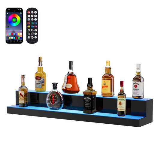 LED Illuminated Liquor Bottle Display Bar Shelf RF &amp; App Control 40" 2-Step