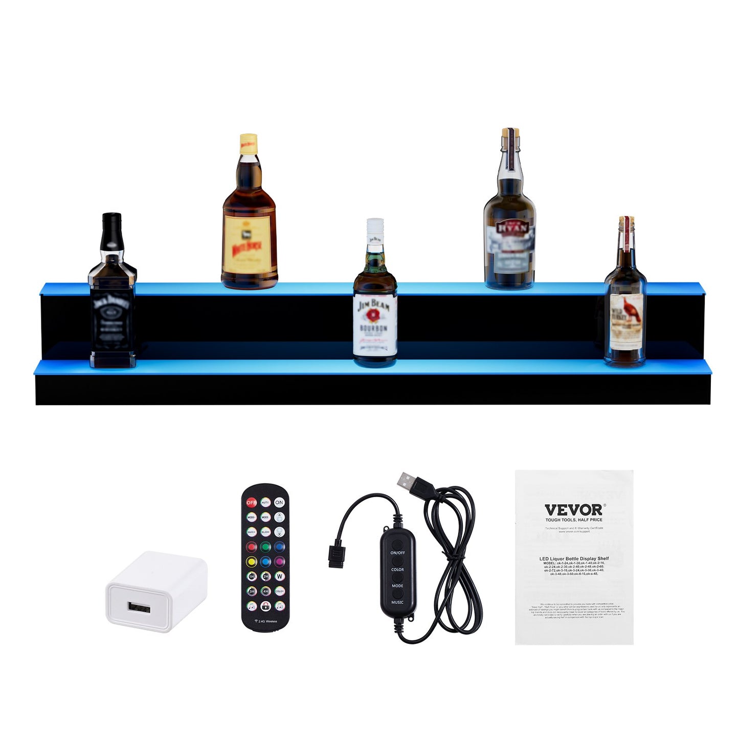 LED Illuminated Liquor Bottle Display Bar Shelf RF &amp; App Control 40" 2-Step