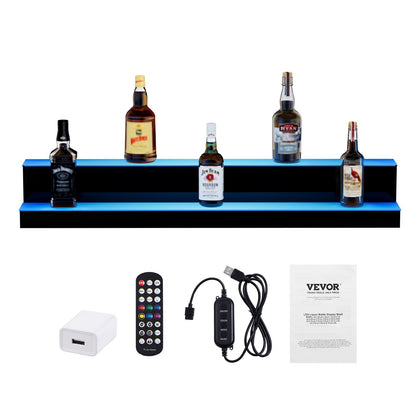 LED Illuminated Liquor Bottle Display Bar Shelf RF &amp; App Control 40" 2-Step