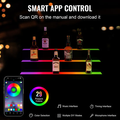 LED-upplyst spritflaska Display Bar Hylla RF & App Control 30" 3-Step