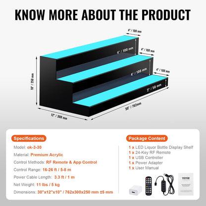 LED-upplyst spritflaska Display Bar Hylla RF & App Control 30" 3-Step
