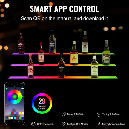 LED-upplyst spritflaska Display Bar Hylla RF & App Control 40" 3-steg