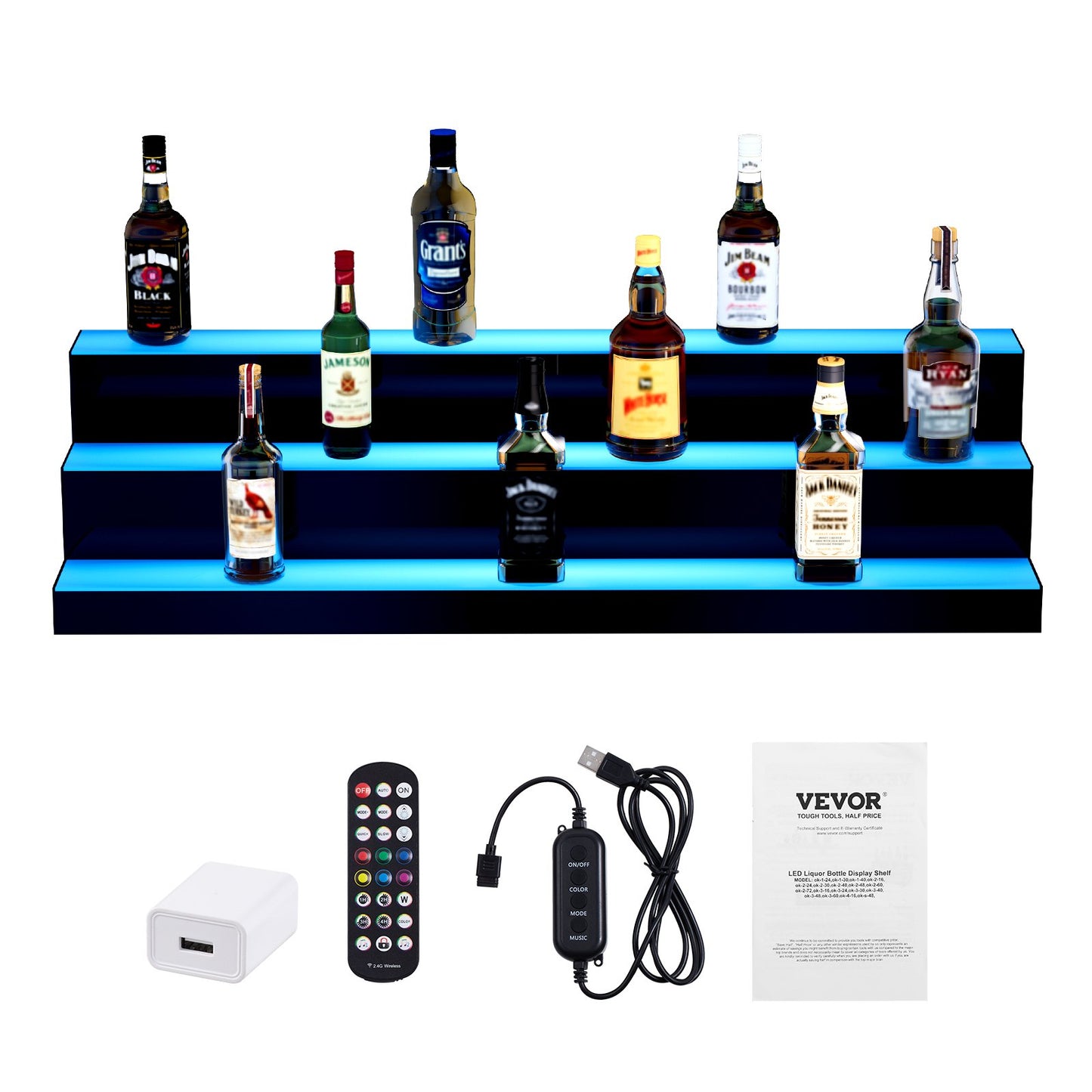 LED-upplyst spritflaska Display Bar Hylla RF & App Control 40" 3-steg
