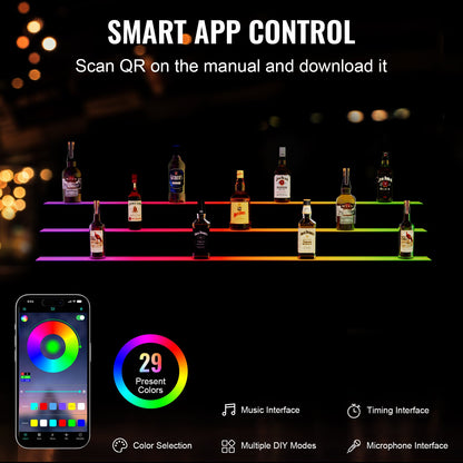 LED-upplyst spritflaska Display Bar Hylla RF & App Control 60" 3-steg