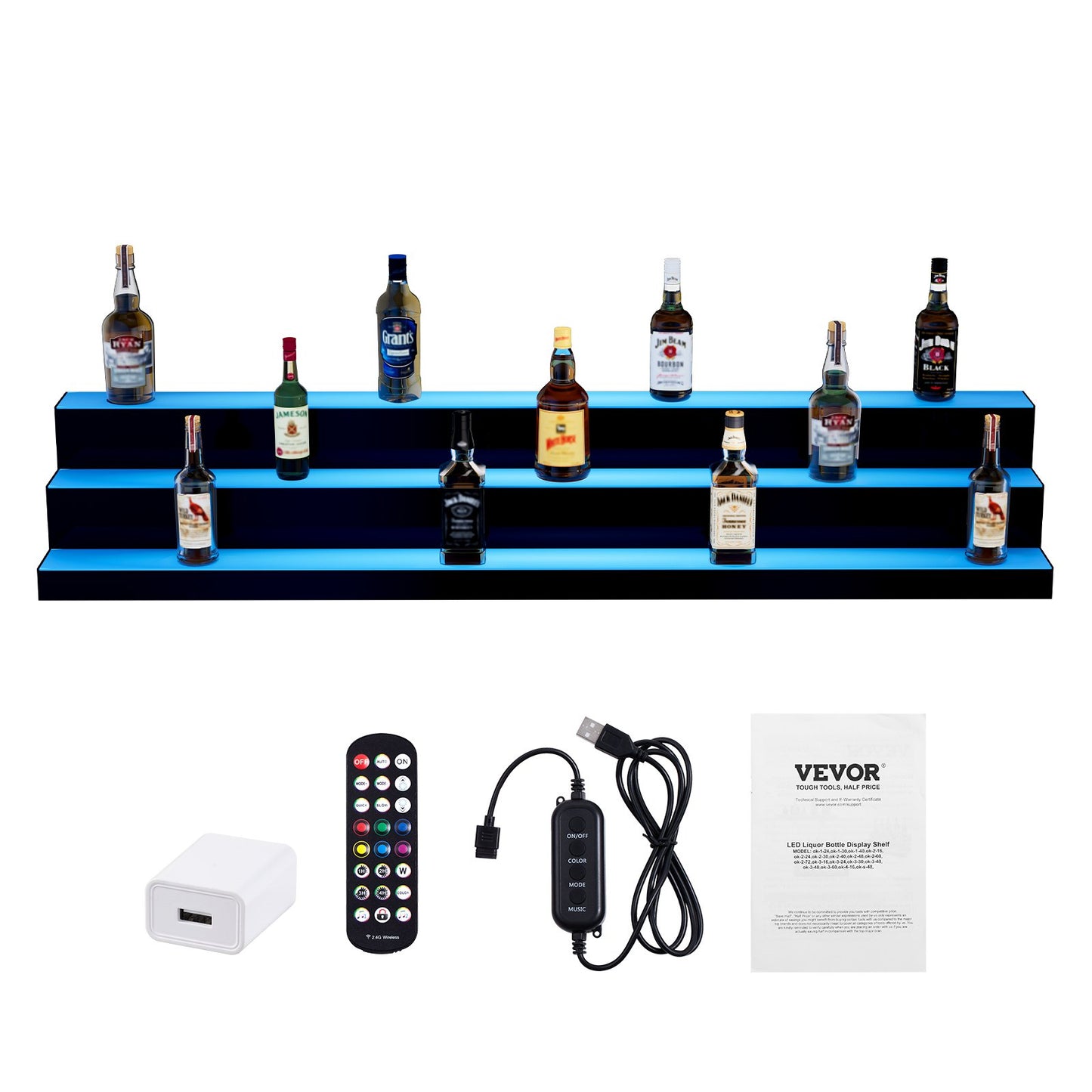LED-upplyst spritflaska Display Bar Hylla RF & App Control 60" 3-steg
