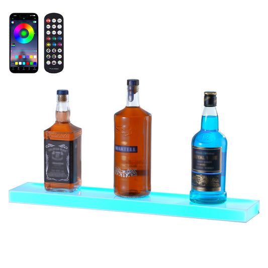 Väggmonterad LED-upplyst spritflaska Display Hemmabarhylla 24" 1-steg