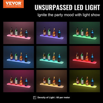 Väggmonterad LED-upplyst spritflaska Display Hemmabarhylla 30" 1-steg