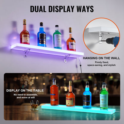 Väggmonterad LED-upplyst spritflaska Display Hemmabarhylla 30" 1-steg