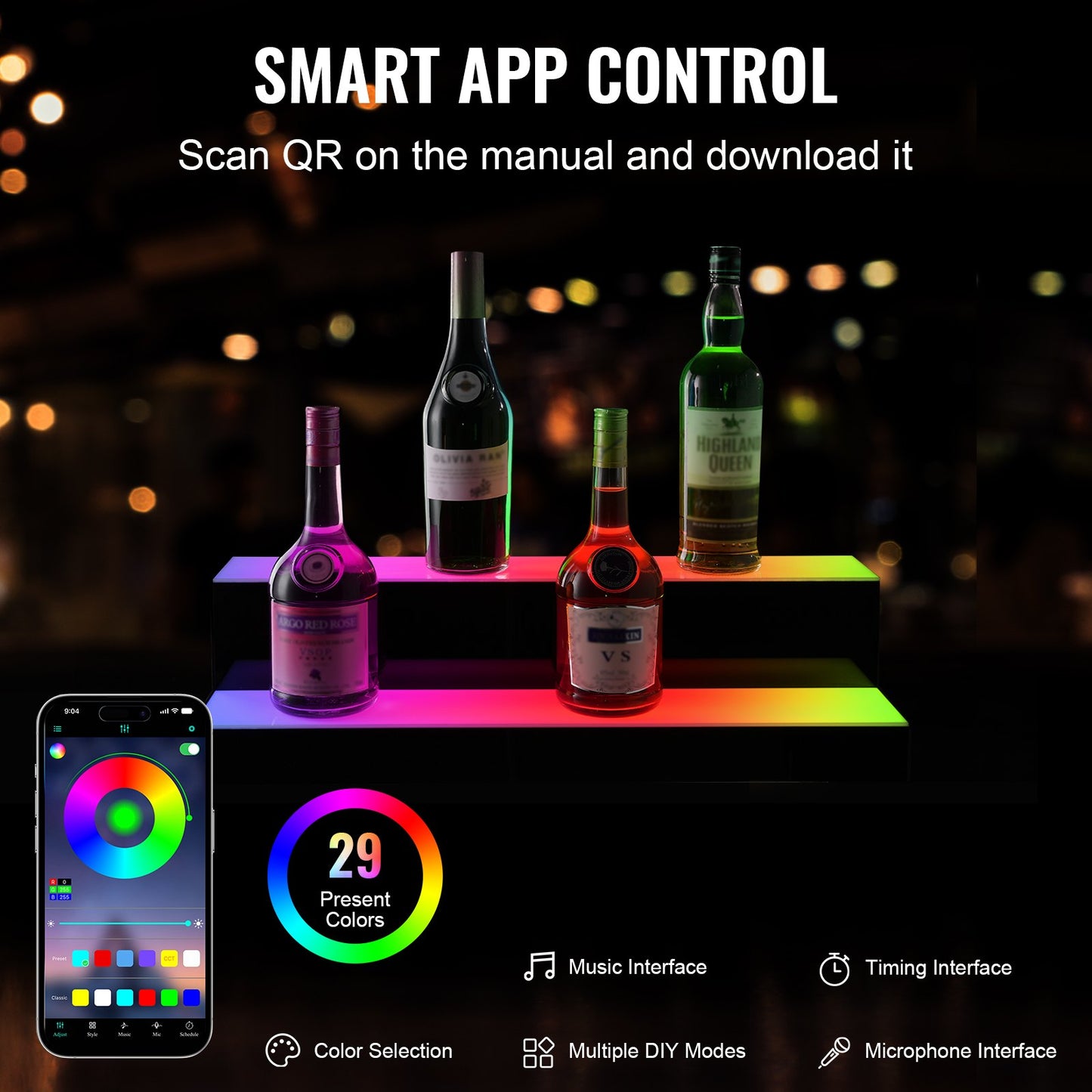 LED-upplyst spritflaska Display Bar Hylla RF & App Control 24" 2-Step