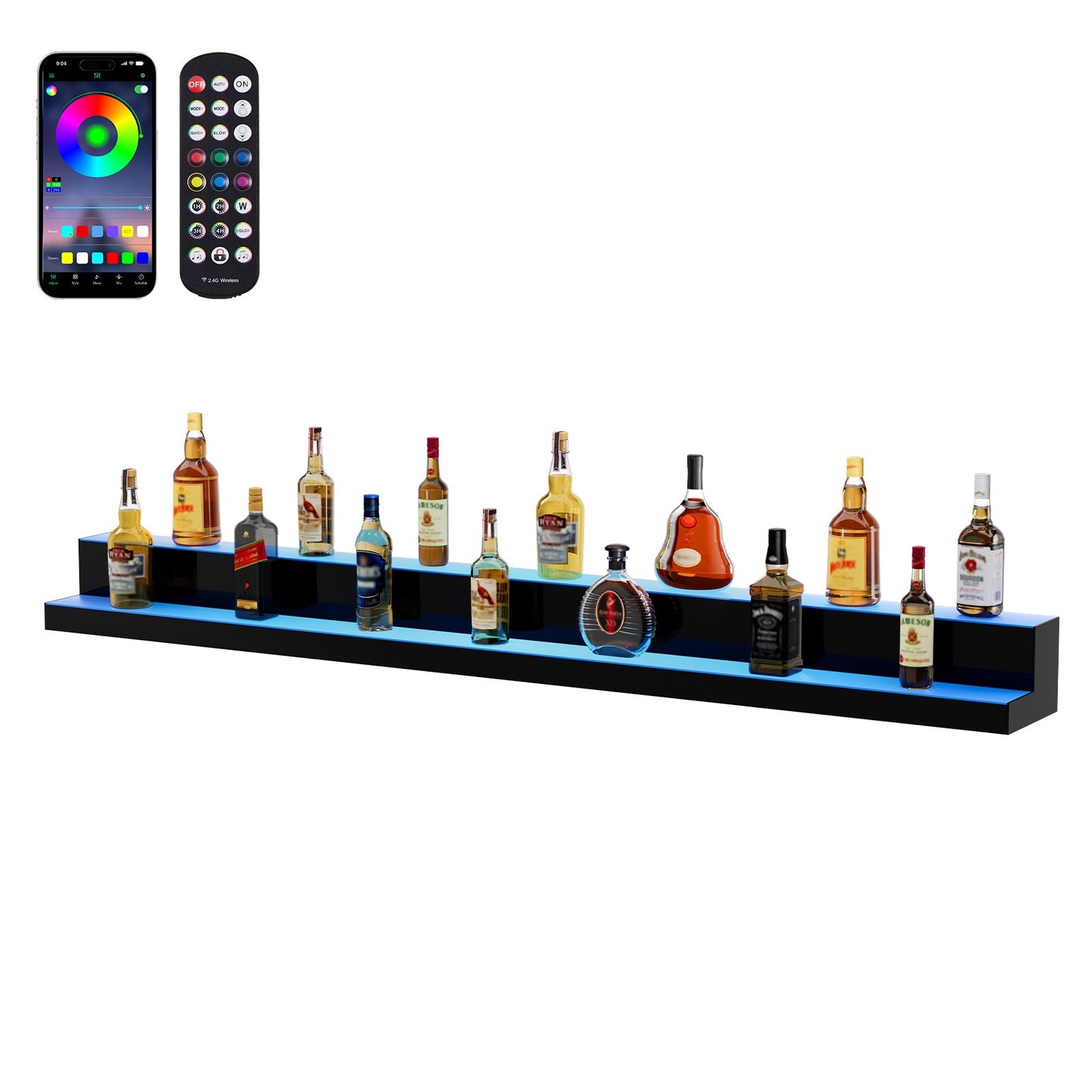 LED-beleuchtetes Spirituosenflaschen-Display, Barregal, RF- und App-Steuerung, 183 cm, 2-stufig