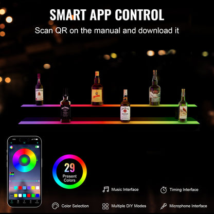 LED-upplyst spritflaska Display Bar Hylla RF & App Control 48" 2-Step