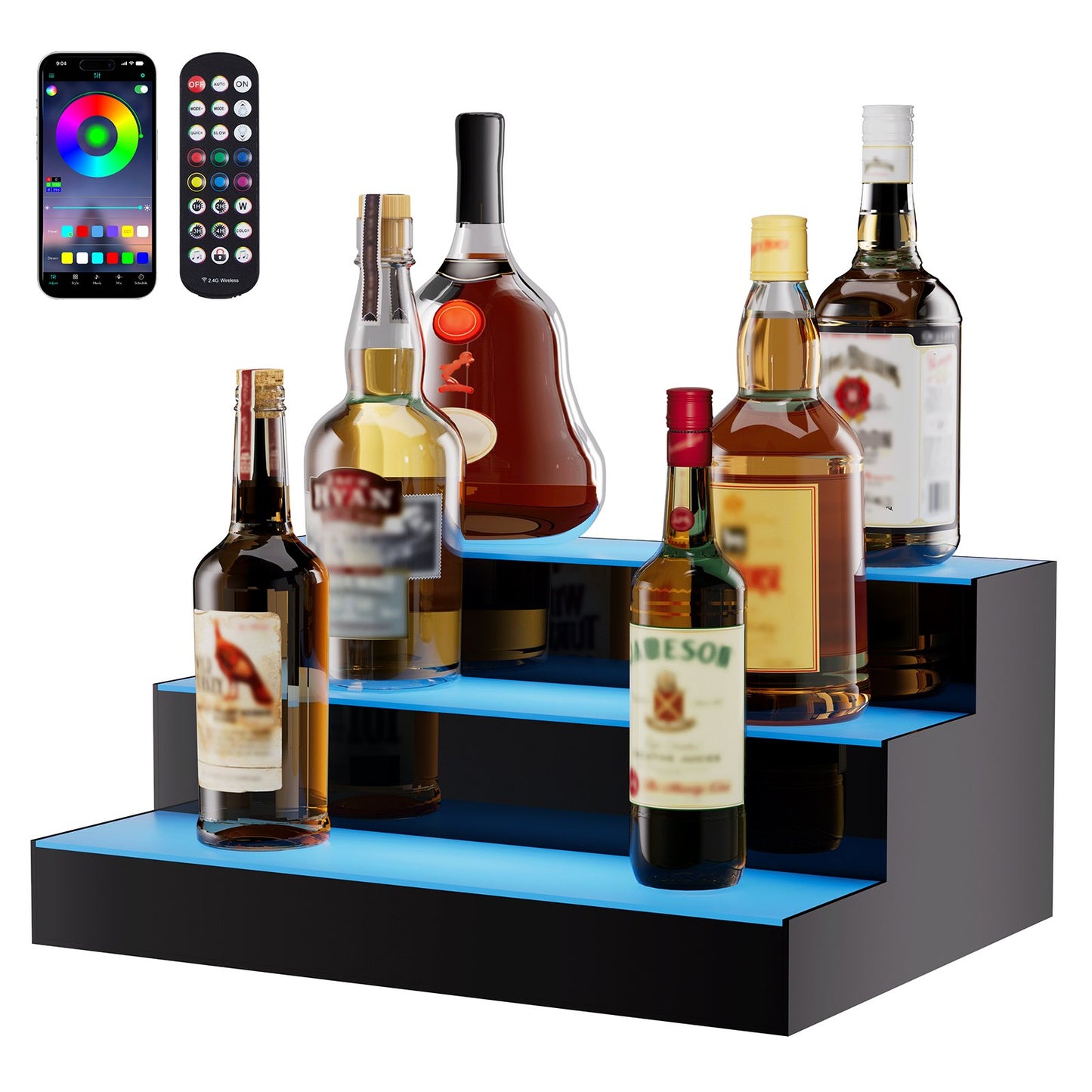 LED-upplyst spritflaska Display Bar Hylla RF & App Control 16" 3-steg