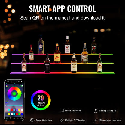 LED-upplyst spritflaska Display Bar Hylla RF & App Control 48" 3-steg
