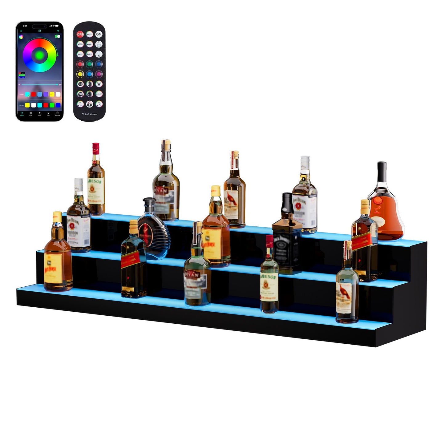 LED-upplyst spritflaska Display Bar Hylla RF & App Control 48" 3-steg