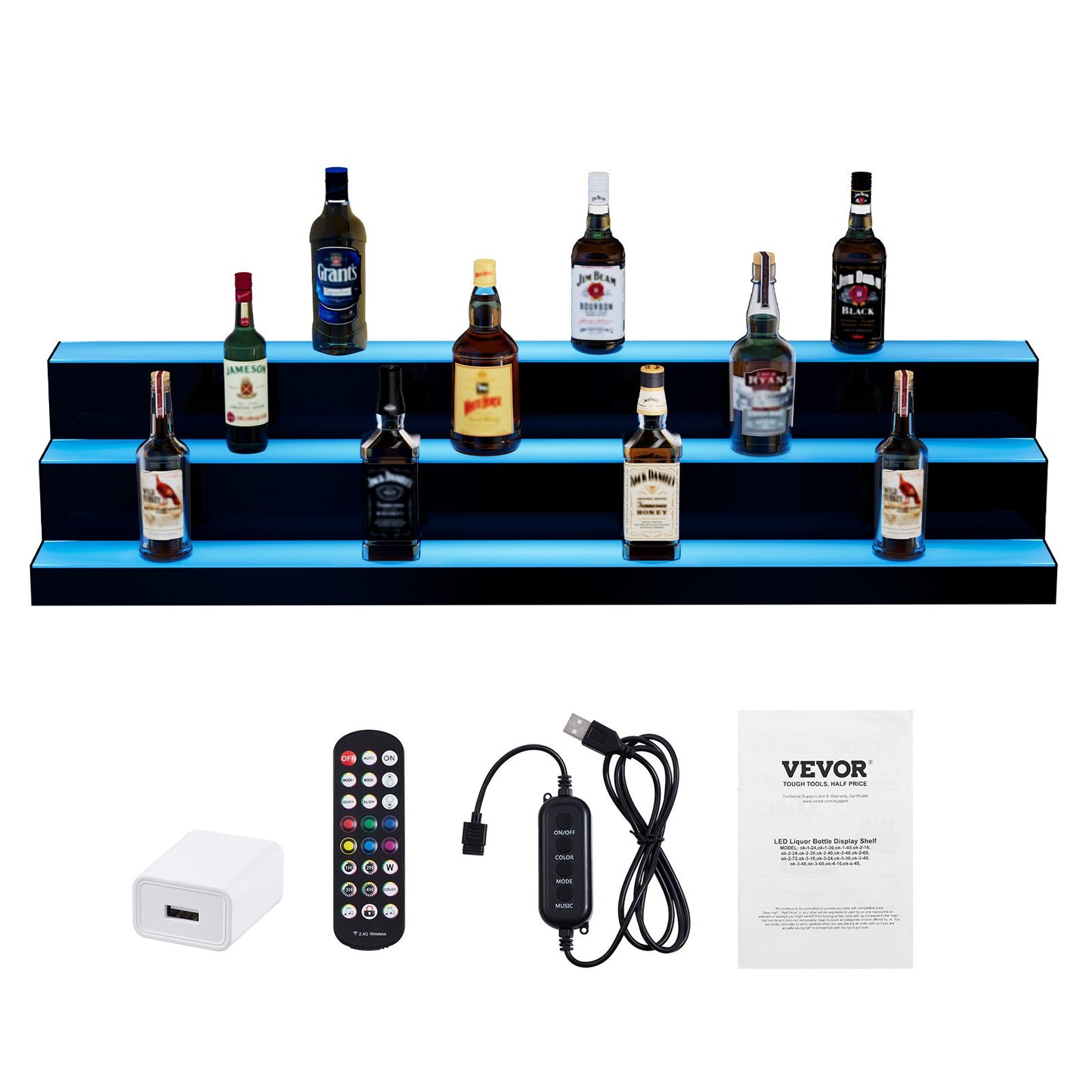 LED-upplyst spritflaska Display Bar Hylla RF & App Control 48" 3-steg