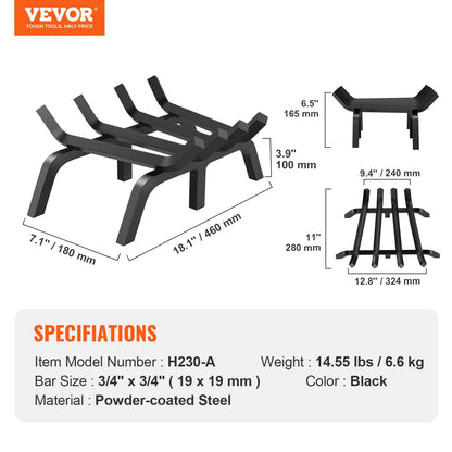 18 inch fireplace wood grate powder coated steel burning shelf holder