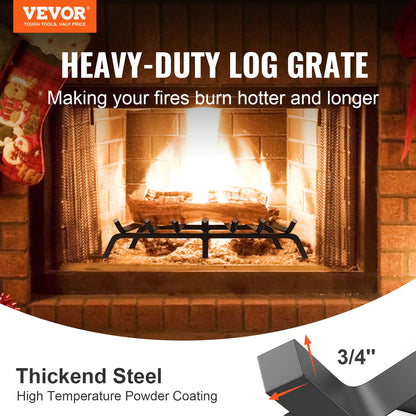 Fireplace Grate, 30 Inch Heavy Duty Fire Grate with 6 Support Legs, 3/4'' Solid Powder Coated Steel Bars, Wood Burning Holder for Indoor and Outdoor Fireplace